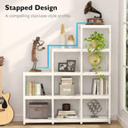 12 Shelves Ladder Bookshelf, Industrial Corner Bookshelf