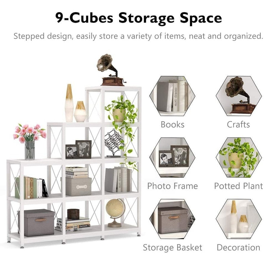 12 Shelves Ladder Bookshelf, Industrial Corner Bookshelf