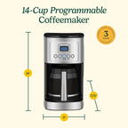 14-Cup Programmable Coffee Maker, Glass Carafe, Brew Strength Control, 1-4 Cup Setting, Stainless Steel
