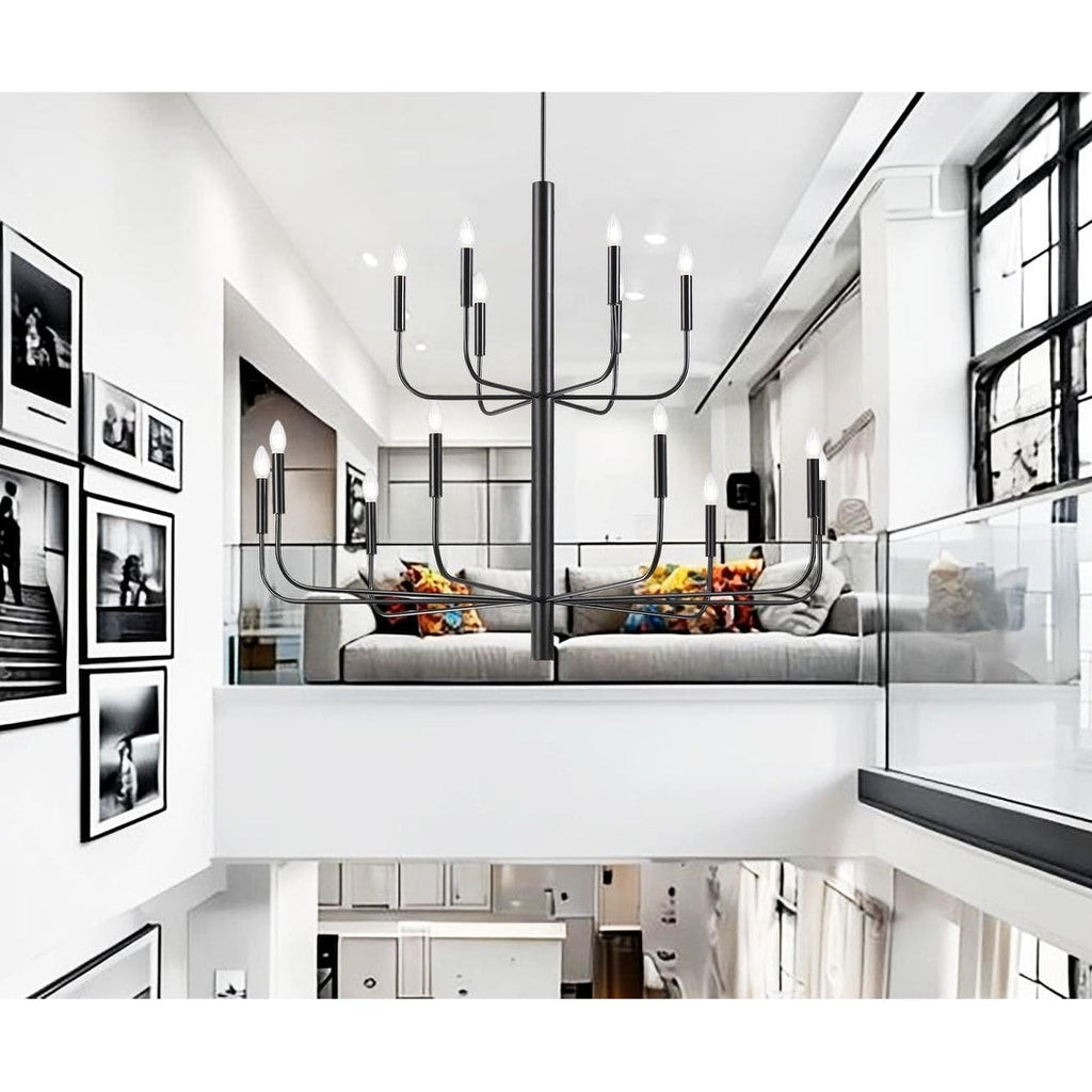 15-Light Minimalist Candlestick Chandelier, 2 Tier Ancient Design - 48