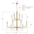 15-Light Minimalist Candlestick Chandelier, 2 Tier Ancient Design - 48