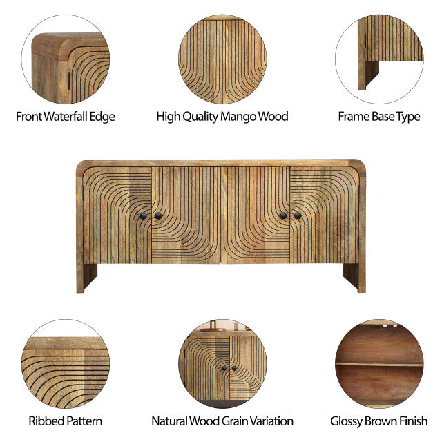 SB- Carved Front Waterfall Edge Sideboard