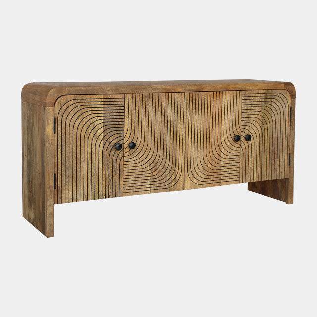 SB- Carved Front Waterfall Edge Sideboard