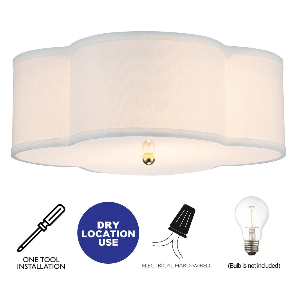 2-Light White Linen Flush Mount with Acrylic diffuser