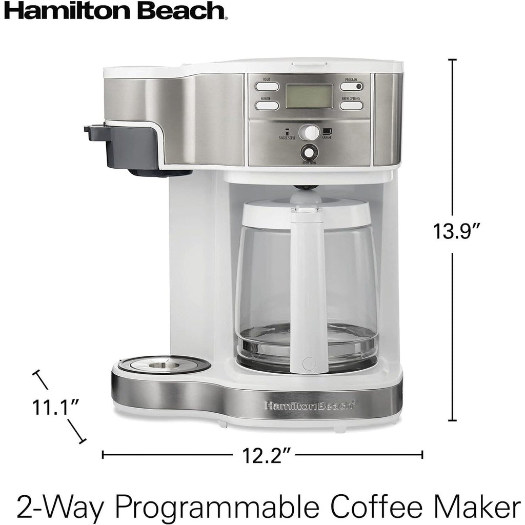2-Way 12-Cup Coffee Maker & Single Serve, Glass Carafe, Auto Pause & Pour, White