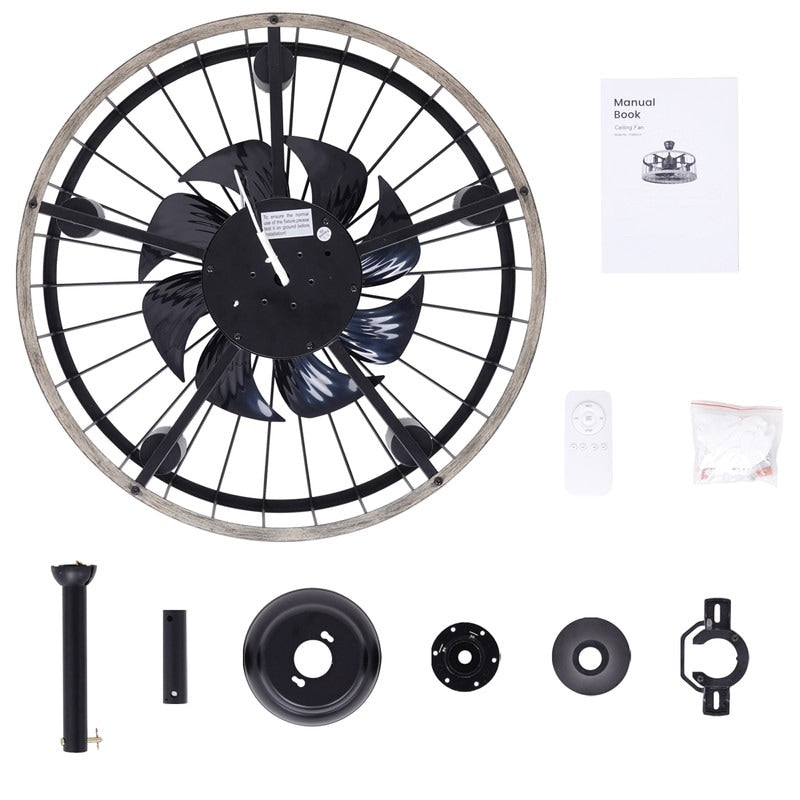 20 in. Low Profile Ceiling Fan Light Modern Farmhouse Wood Finish Caged Ceiling Fan with Light and Remote