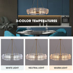 23.6 in. Modern Gold Crystal Chandelier 6-Light Glam Drum Pendant Light for Kitchen Island Dining Room