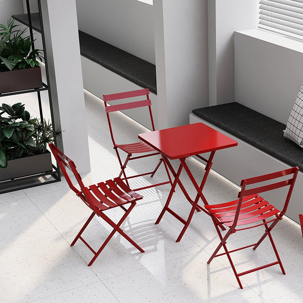 3 Piece Patio Minimalist Bistro Set Foldable Square Table & Chairs - 3-Piece
