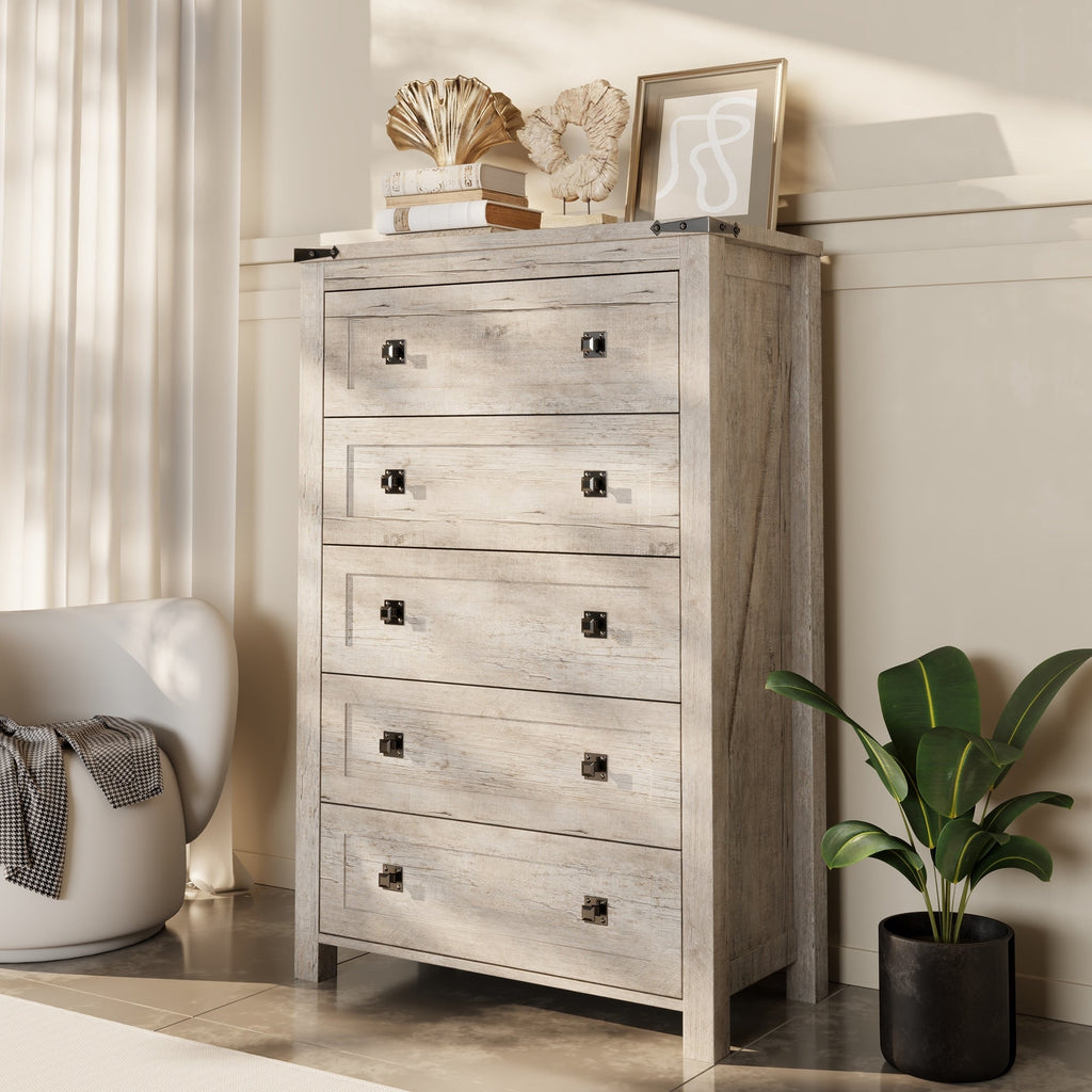 48 Tall Farmhouse 5 Drawer Wood Dresser, Chest of Drawers for Bedroom