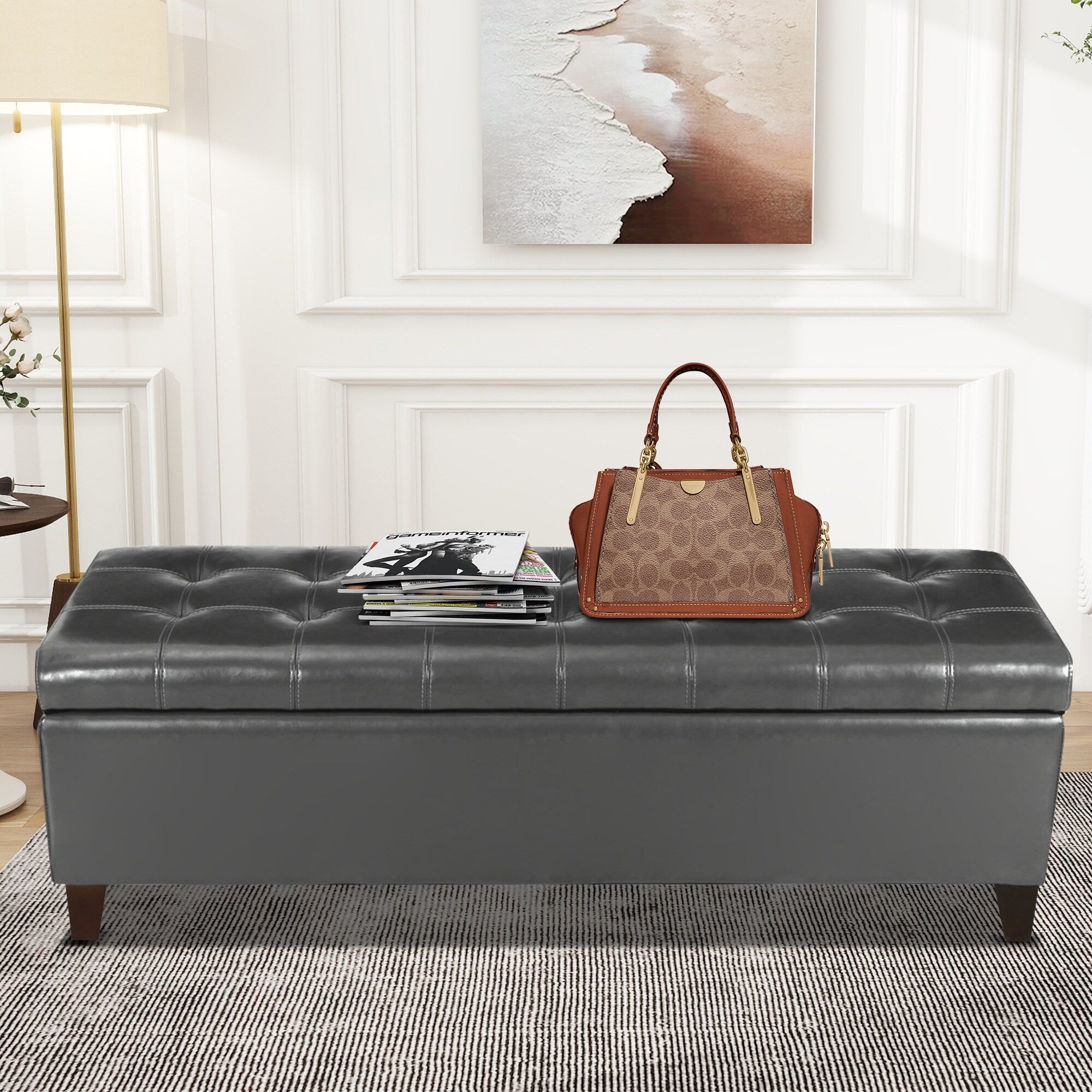 Adeco 50 Bonded Leather Storage Ottoman Bench