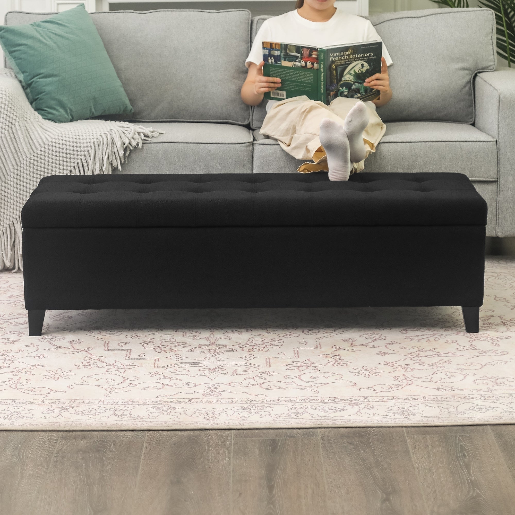 Adeco 50 Bonded Leather Storage Ottoman Bench