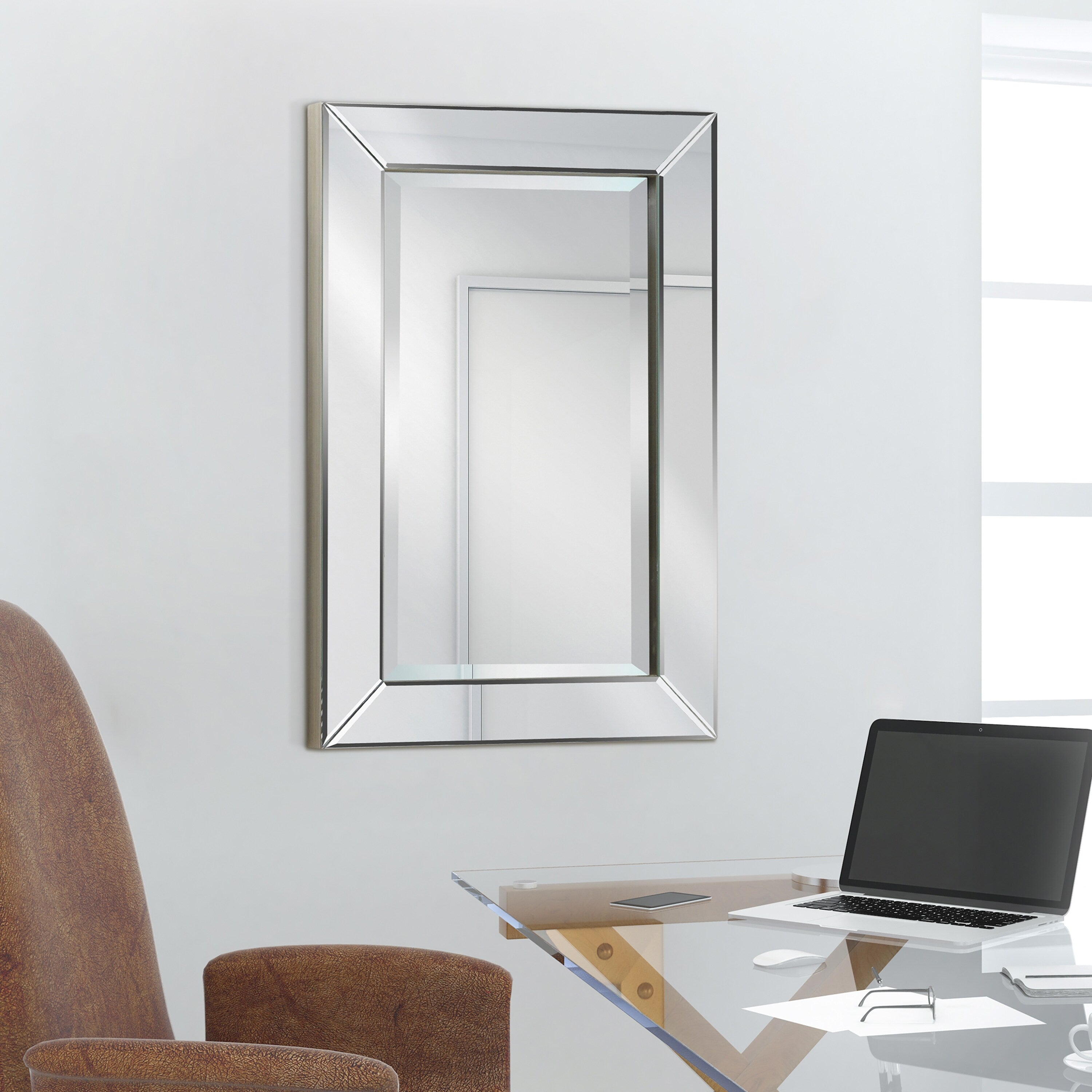 Beveled Rectangular Clear HD Wall Mounted Mirror for Bathroom, Vanity, Bedroom Mirrors, 3 sizes