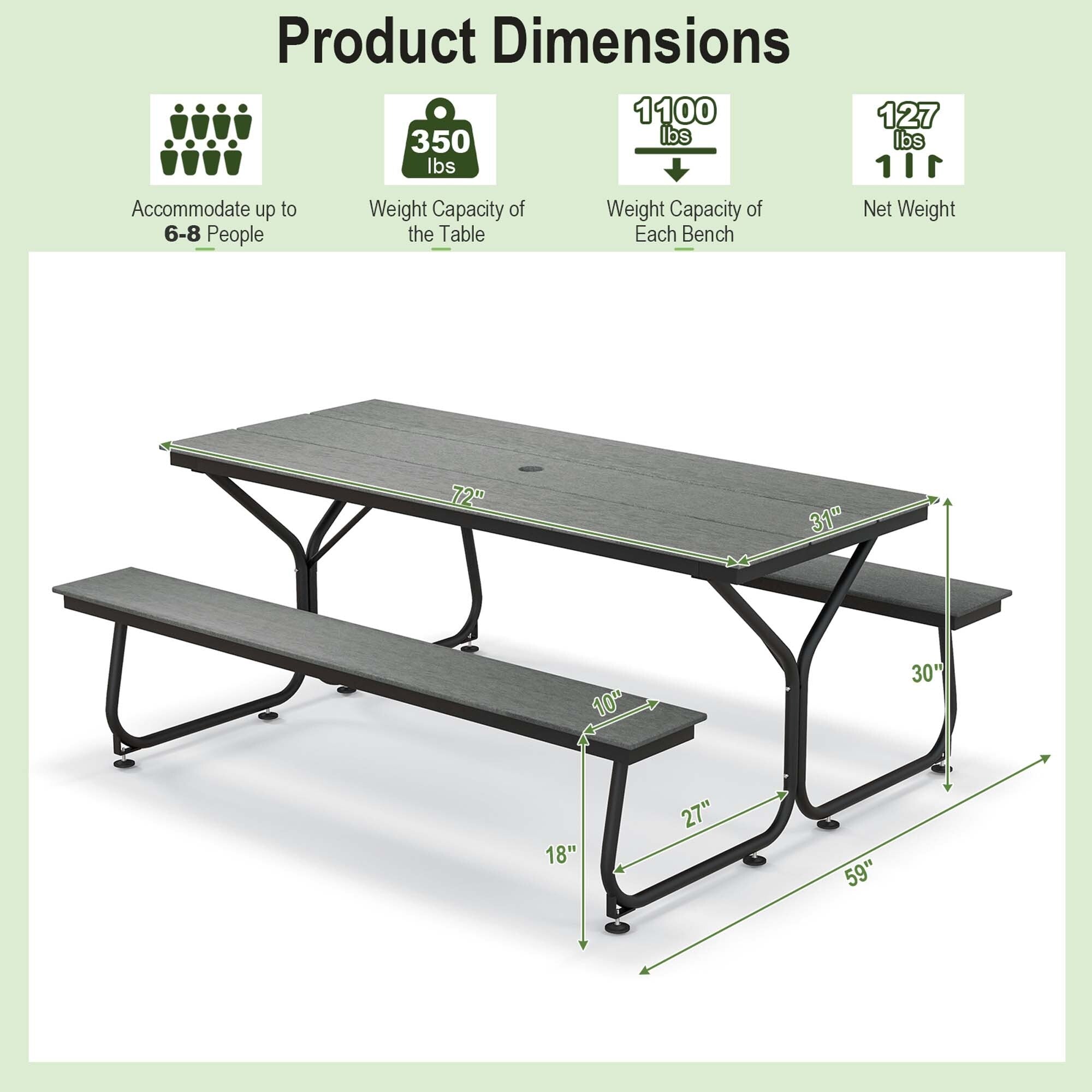 Costway 6FT Picnic Table Bench Set Outdoor HDPE Heavy-Duty Table for - See Details