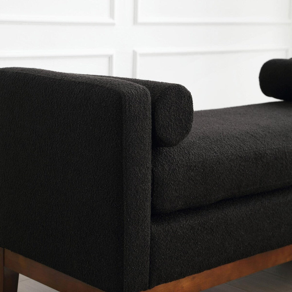 Elegant 53.5 Upholstered Ottoman Bench with Wood Legs & Bolster Pillows