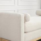 Elegant 53.5 Upholstered Ottoman Bench with Wood Legs & Bolster Pillows