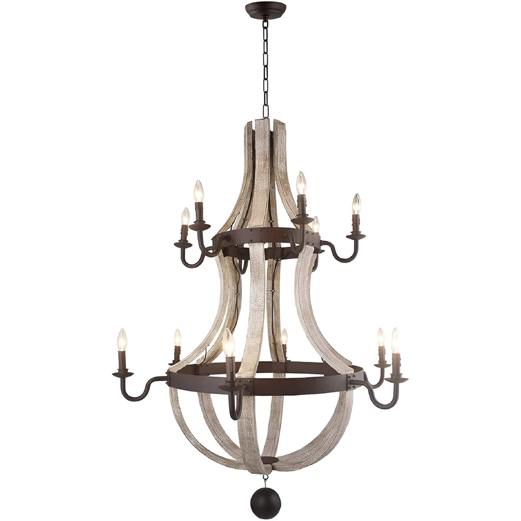 12 Light French Country Style Two Tier Wine Barrel Chandelier