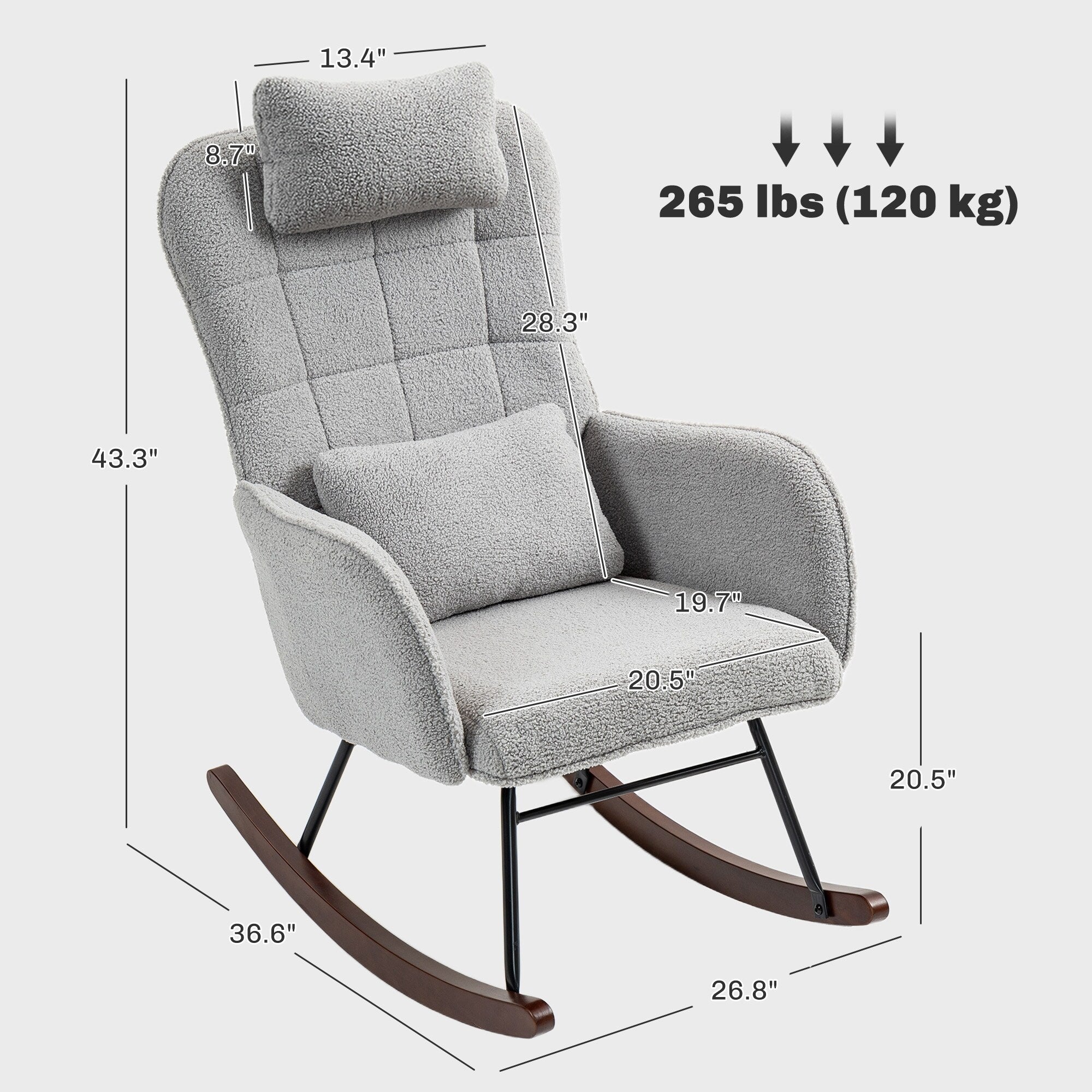 Modern Upholstered Rocking Nursery Glider Chair with High Backrest, Headrest and Lumbar Pillow for Living Room or Bedroom