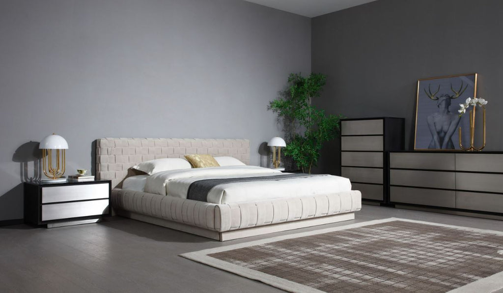 VG - MODREST CONCORD MODERN  GREY VELVET BEDROOM SET