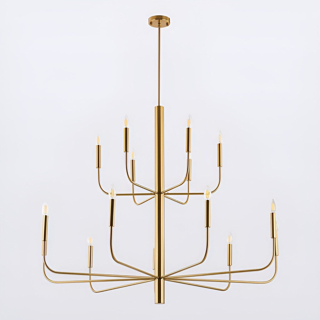 15-Light Minimalist Candlestick Chandelier, 2 Tier Ancient Design - 48