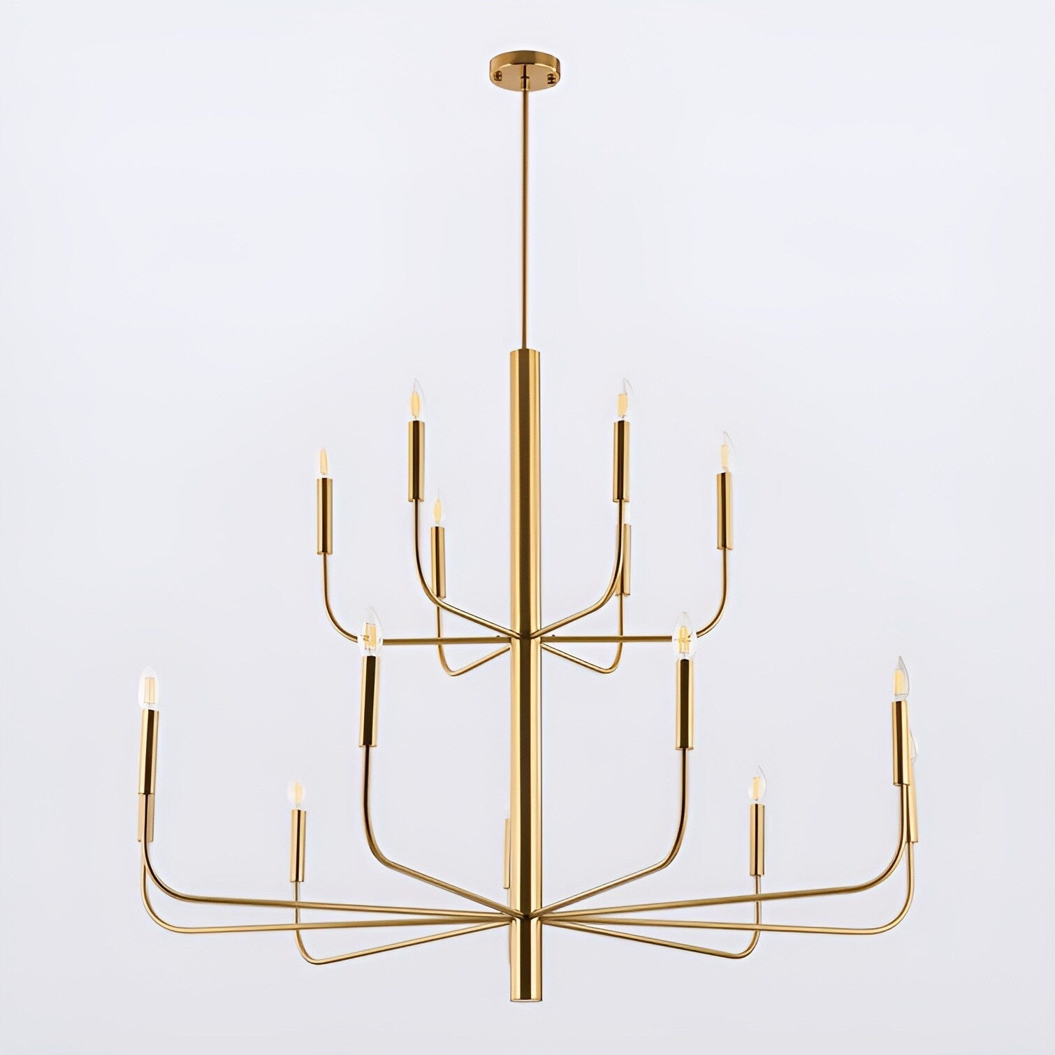 15-Light Minimalist Candlestick Chandelier, 2 Tier Ancient Design - 48
